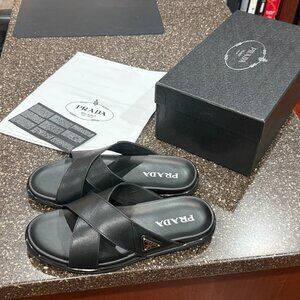 Prada Mens Crisscross Slides